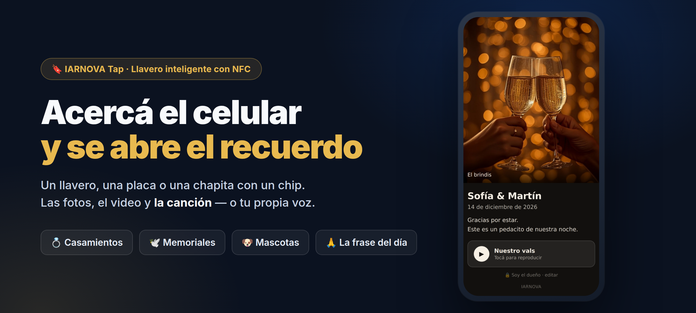 IARNOVA Tap: llavero con chip NFC que al acercar el celular abre fotos, video y la cancion del recuerdo